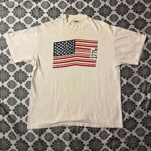 Vintage 80s American Flag 1776 Restaurant White Single Stitched Graphic Tee Sz L